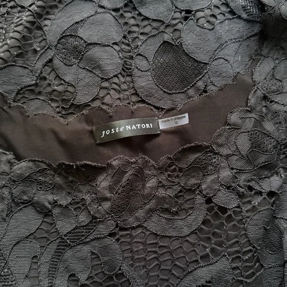 Josie Natori Black Lace Sheath Dress Womens 10 Sleeveless Stretch Bodycon LBD - Picture 10 of 14